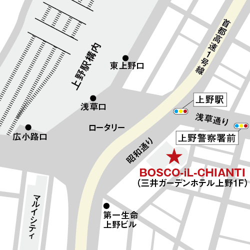 ランチにお勧め！上野のイタリアン、イルキャンティの地図