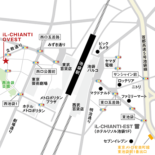 ランチのパスタがお勧め！池袋西口のイタリアン、イルキャンティの地図
