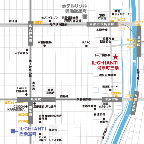 ランチにお勧め！イルキャンティ河原町三条店の地図