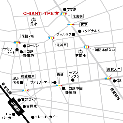 パスタの川口、蕨のイタリアン、トレの地図