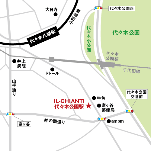 ランチにお勧め！代々木公園、八幡のイタリアン、イルキャンティの地図